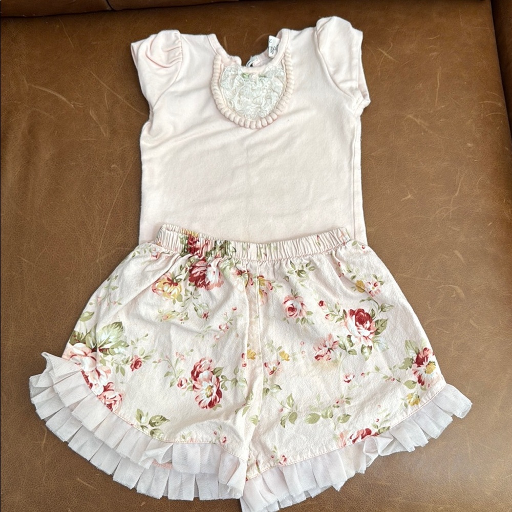 Dollcake Floral Ruffle Shorts in Cream and Red
